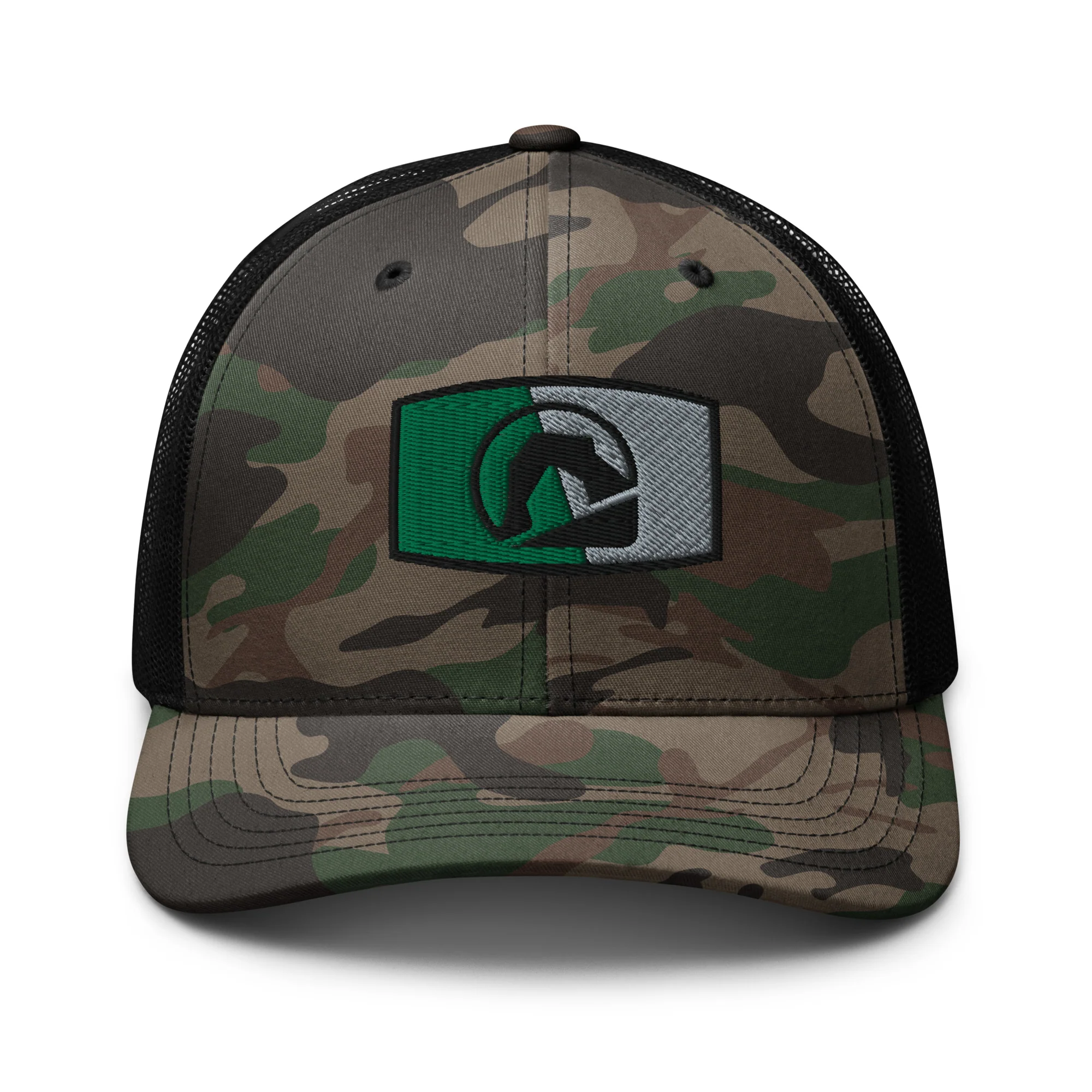 Black Arch Patch Camouflage trucker hat